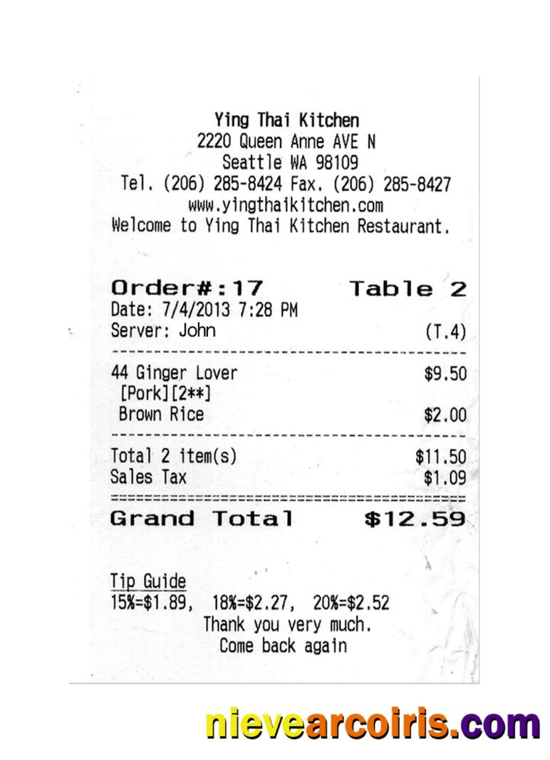 YING THAI KITCHEN payment check